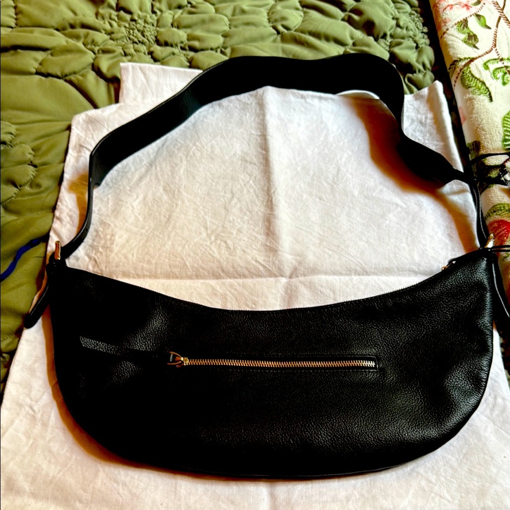 Crescent Shaped Black Leather Shoulder Bag